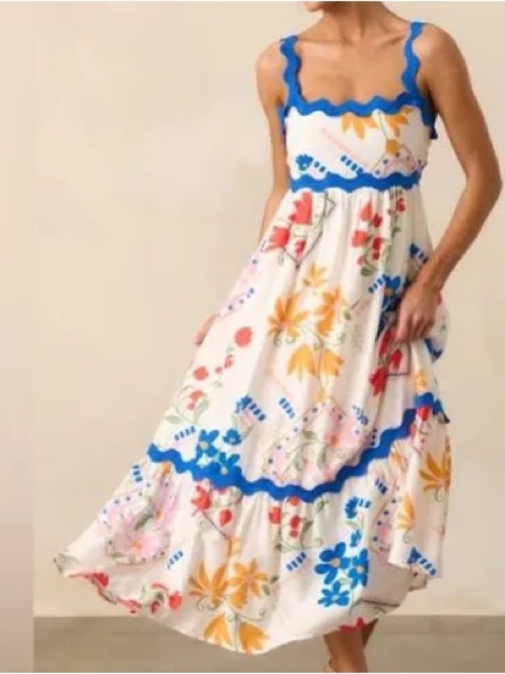 Blu Pepper Floral Ric Rac Trim Midi Sundress | Medium | NWT